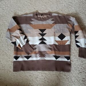 Geometric Patterned Brown Sweater